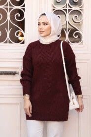  Modest Dark Claret Red Knitwear Tunic 7852KBR - 1