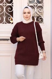  Modest Dark Claret Red Knitwear Tunic 7852KBR - 2