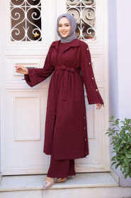 Modest Dark Claret Red Three Suit 7677KBR - 1
