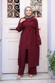 Modest Dark Claret Red Three Suit 7677KBR - 2