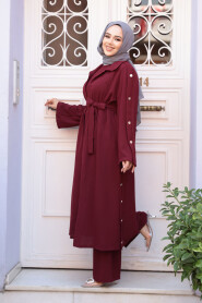 Modest Dark Claret Red Three Suit 7677KBR - 3