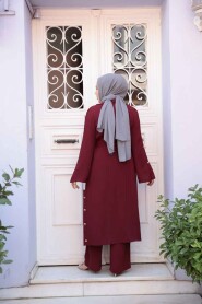 Modest Dark Claret Red Three Suit 7677KBR - 4