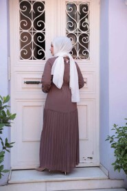 Modest Dark Dusty Rose Pleated Long Dress 23771KGK - 4