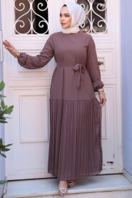 Modest Dark Dusty Rose Pleated Long Dress 23771KGK - 2