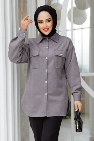 Modest Dark Grey Suede Shirt 20305KGR - 2