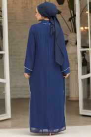 Modest Dark İndigo Blue Prom Dress 4337KIM - 3