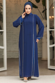 Modest Dark İndigo Blue Prom Dress 4337KIM - 2