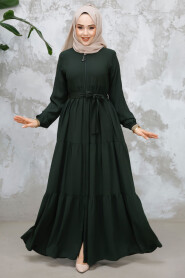 Modest Dark Khaki Abaya Dubai 80781KHK 