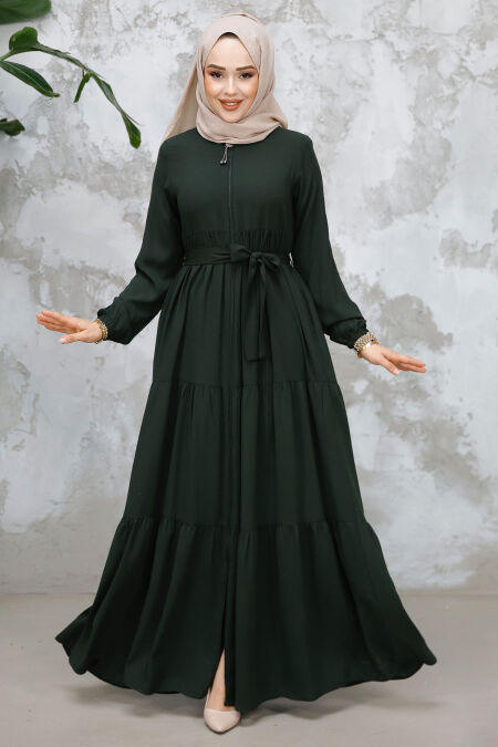 Modest Dark Khaki Abaya Dubai 80781KHK - NEVA STYLE