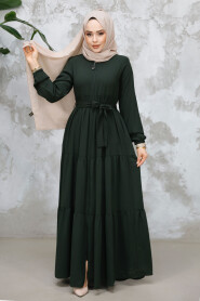 Modest Dark Khaki Abaya Dubai 80781KHK - 2