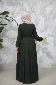 Modest Dark Khaki Abaya Dubai 80781KHK - 3