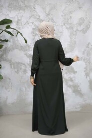 Modest Dark Khaki Abaya For Women 81291KHK - 3