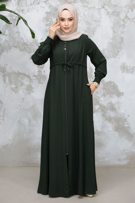 Modest Dark Khaki Abaya For Women 81291KHK - NEVA STYLE