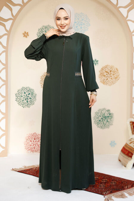 Modest Dark Khaki Plus Size Dubai Abaya 8104KHK - NEVA STYLE