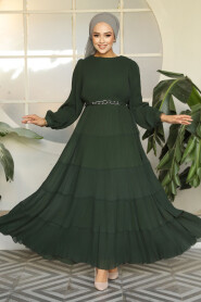 Modest Dark Khaki Ruffle Dress 44761KHK - 1