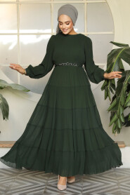 Modest Dark Khaki Ruffle Dress 44761KHK - 3