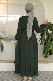 Modest Dark Khaki Ruffle Dress 44761KHK - 4