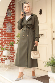 Modest Dark Khaki Trench Coat 6103KHK - 2