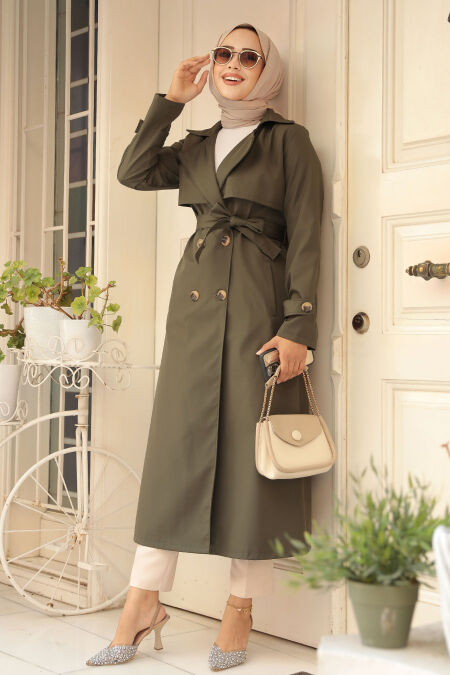 Modest Dark Khaki Trench Coat 6103KHK - NEVA STYLE
