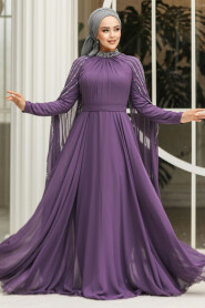 Modest Dark Lila Bridesmaid Dress 47381KLILA - 1