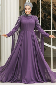 Modest Dark Lila Bridesmaid Dress 47381KLILA - 2