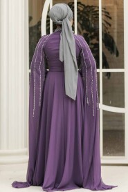 Modest Dark Lila Bridesmaid Dress 47381KLILA - 3