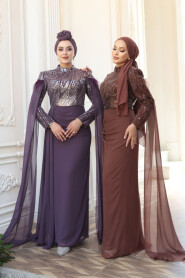 Modest Dark Lila Bridesmaid Dress 52592KLILA - 6