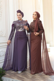 Modest Dark Lila Bridesmaid Dress 52592KLILA - 7