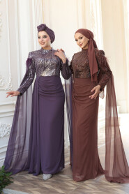 Modest Dark Lila Bridesmaid Dress 52592KLILA - 8