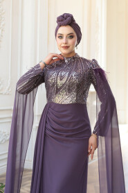 Modest Dark Lila Bridesmaid Dress 52592KLILA - 4
