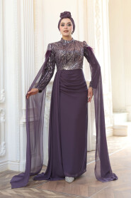 Modest Dark Lila Bridesmaid Dress 52592KLILA - 3