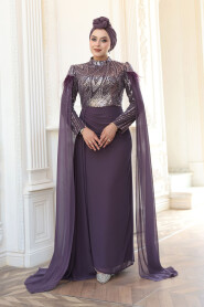 Modest Dark Lila Bridesmaid Dress 52592KLILA - 2