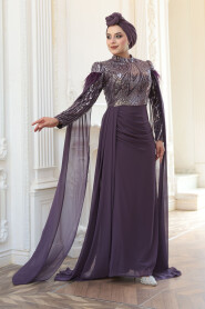 Modest Dark Lila Bridesmaid Dress 52592KLILA - 1