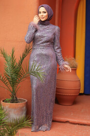 Modest Dark Lila Elegant Evening Gown 45451KLILA - 2
