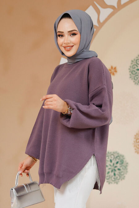 Modest Dark Lila Knitwear Jumper Top 17202KLILA - NEVA STYLE