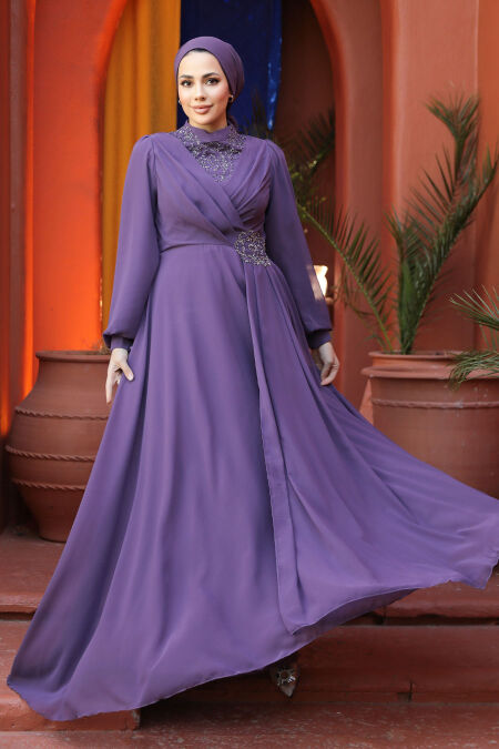 Modest Dark Lila Plus Size Dress 25882KLILA - NEVA STYLE