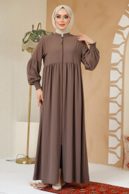 Modest Dark Mink Abaya 45286KV - 2