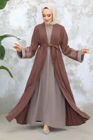 Modest Dark Mink Dual Suit Abaya 29128KV - 1