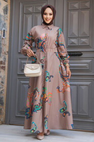 Modest Dark Mink Floral Dress 23441KV - 2