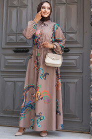 Modest Dark Mink Floral Dress 23441KV - 3