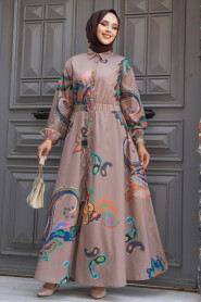 Modest Dark Mink Floral Dress 23441KV - 1