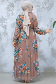 Modest Dark Mink Floral Dress 34468KV - 3