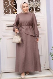 Modest Dark Mink Pastel Dress 19042KV - 1