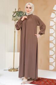 Modest Dark Mink Plus Size Abaya 45293KV - 3