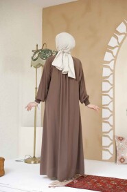 Modest Dark Mink Plus Size Abaya 45293KV - 4