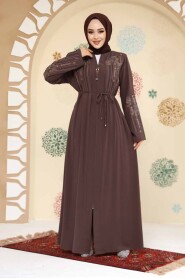 Modest Dark Mink Plus Size Abaya 45302KV - 3