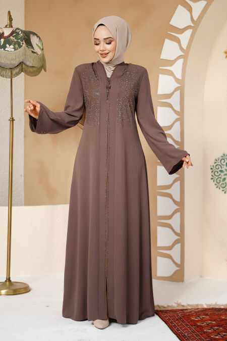 Modest Dark Mink Plus Size Abaya For Women 17007KV - NEVA STYLE