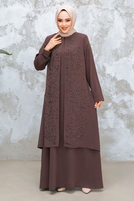 Modest Dark Mink Plus Size Dubai Abaya 29121KV - NEVA STYLE