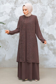 Modest Dark Mink Plus Size Dubai Abaya 29121KV - 2