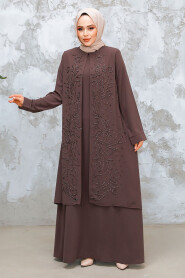 Modest Dark Mink Plus Size Dubai Abaya 29121KV - 3